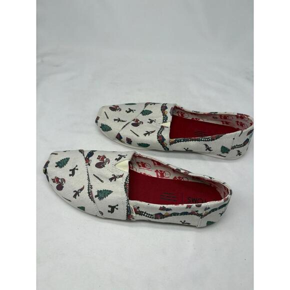 TOMS X SAVE THE CHILDREN ALPARGATA SANTA TRAIN CANVAS SLIP-ON FLATS SIZE 8.5 US - Picture 1 of 5